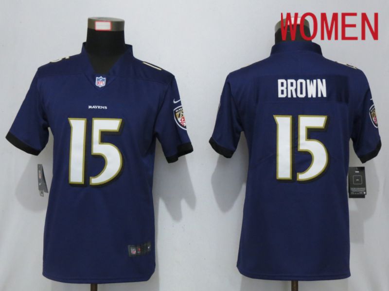 Women Baltimore Ravens #15 Brown Purple Nike Vapor Untouchable Limited Playe NFL Jerseys